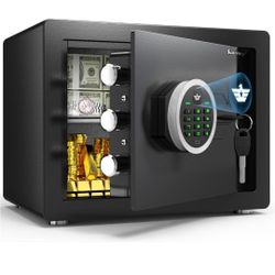 Kavey 1.2 Cub Safe Box, Home Safe with Digital Keypad and Dual Alarm System, Money Safe for With Mute Function and LED Light, Safes for Money Valuable