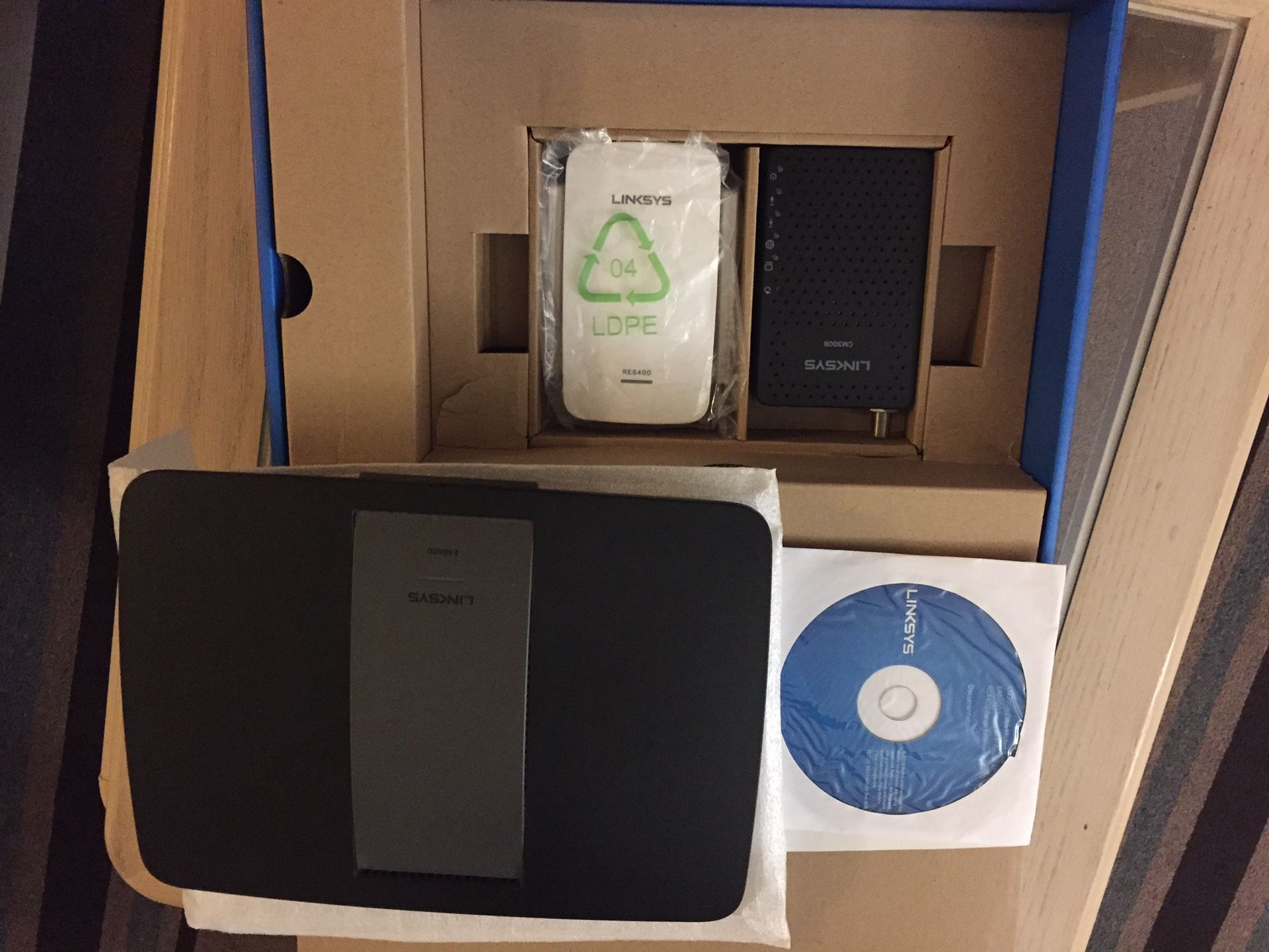 Linksys Cable router + modem + wi-fi range extender