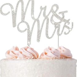 Silver Metal Rhinestone Mr and Mrs Wedding Cake Topper Decoration