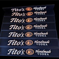 7 Tito's Hand Made Vodka Bar Service Rail Mats Rubber Standard 23" x 3.25" Black.