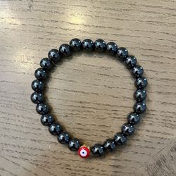 Handmade Gray Silver Magnetic Beads Evil Eye Bracelet