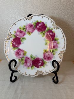 Zeh Scherzer Pink Red Roses Wreath Dessert Salad Plate 7 3/4" Victorian themed