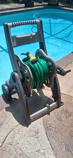 Suncast portable hose storage reel cart w hose nozzle basket lawn yard dock car wash rv boat pool