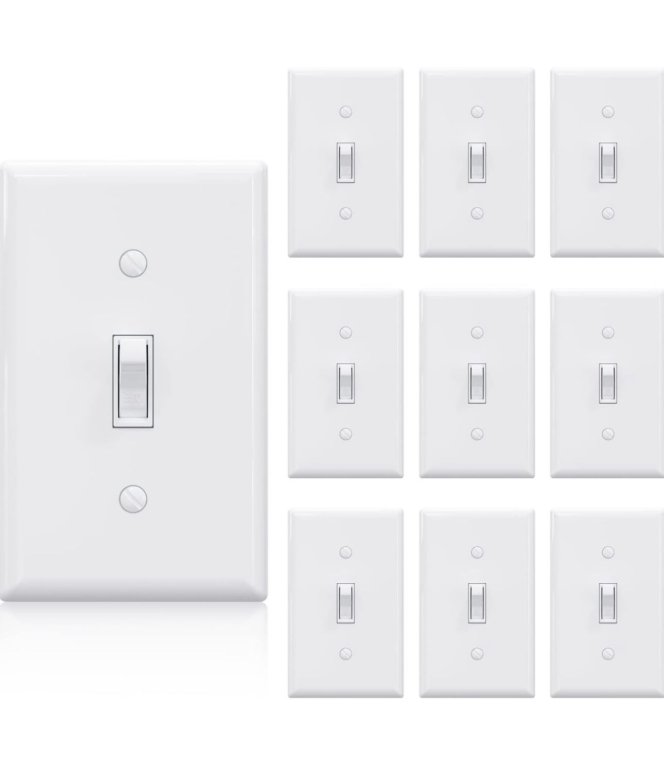 ELEGRP Single Pole Toggle Light Switch with Plate, 15 Amp, 120 Volt, Toggle Framed AC Quiet Switch, in Wall On/Off Switch, Self-Grounding, Residential