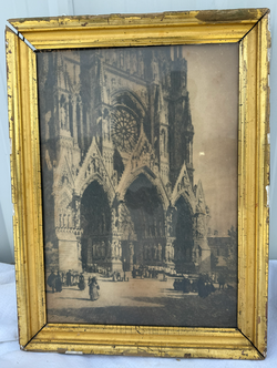 Vintage Framed Gothic Cathedral Photograph – Sepia European Street Scene