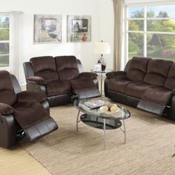 Brand New Brown 3pc Motion Reclining Set