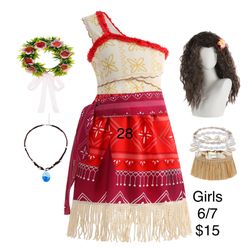 Moana Hawaiian Girls Costume Birthday Halloween  6-7