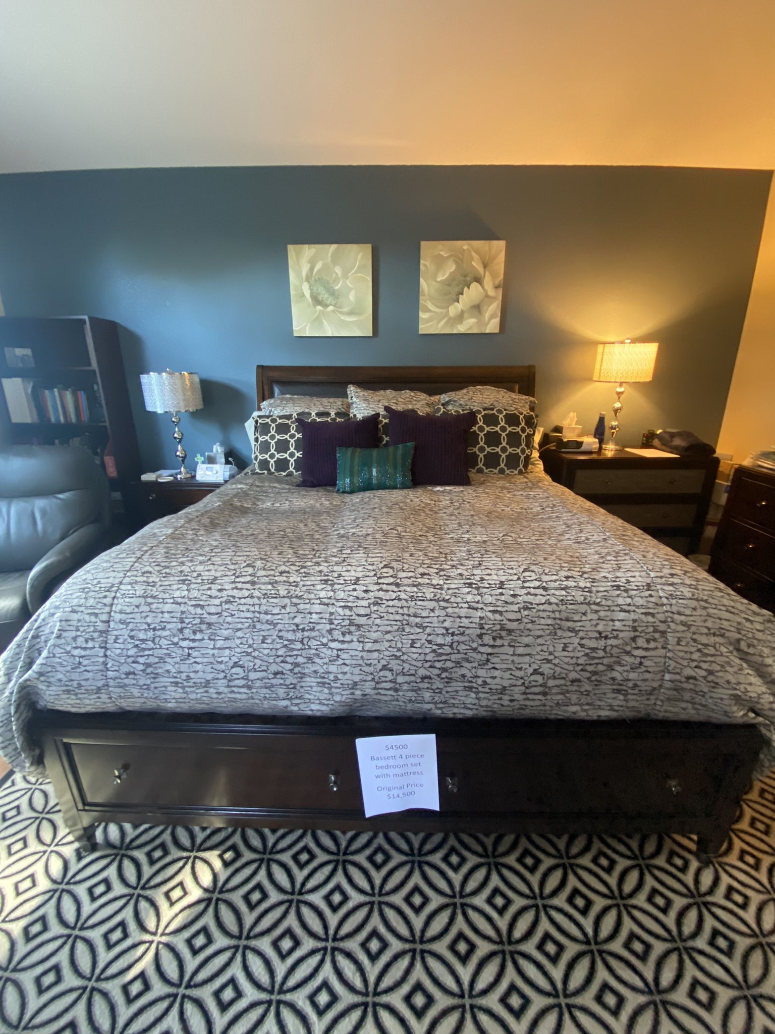 Bassett 4 piece standard king bedroom set mattress is included
