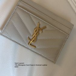 SAINT LAURENT  Grain De Poudre Matelasse Chevron Monogram Credit Card Case Crema Soft