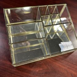 NEW Elegant glass organizer with gold trim and mirror bottom