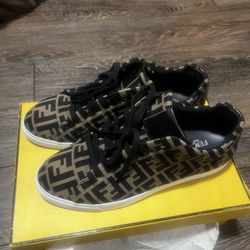 Fendi ff Motif Lace Up Low “almond Black’ Sz10