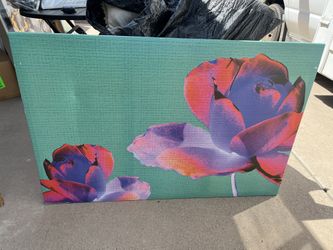 Canvas Wall Art XL Teal Pink Purple Flowers Artwork