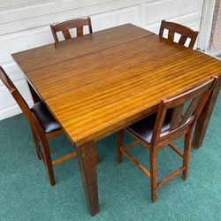 5-PC SOLID WOOD HIGH TOP DINING SET (TABLE AND 4 PADDED CHAIRS)