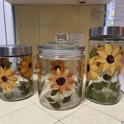 Set of 3 sunflower jars