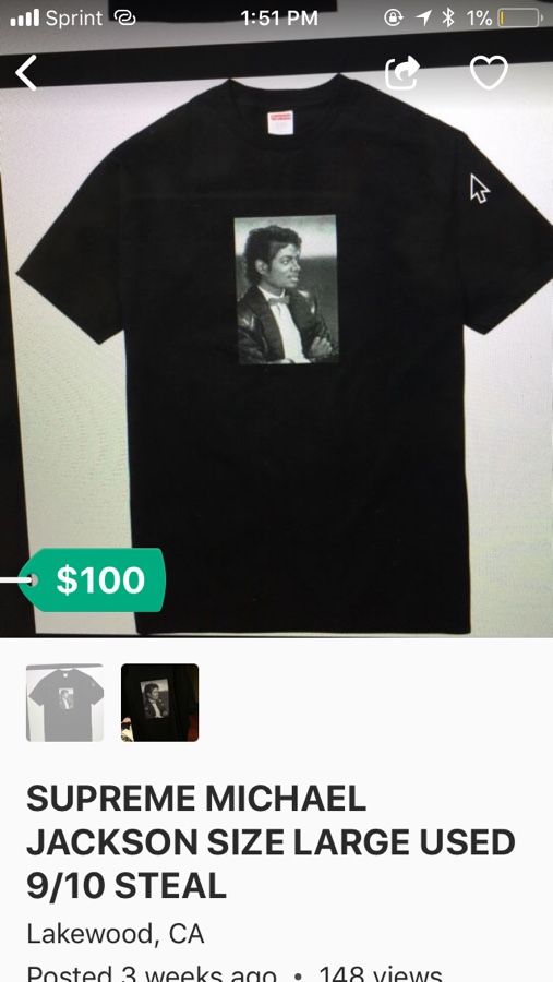 SUPREME MICHAEL JACKSON TEE SHIRT ONE TIME ONLY