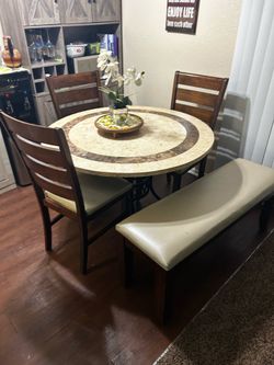 Marble table with chairs  and bench included