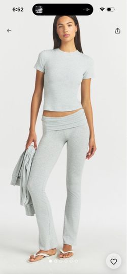 Skims Cotton Jersey Fold Over Pant in Light Heather Grey M