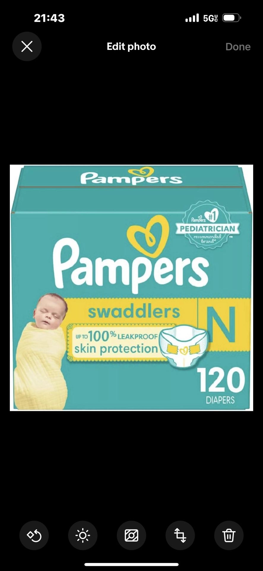 Made In USA Pampers Swaddler diapers, Size N, 120 Pack —local pickup ONLY!