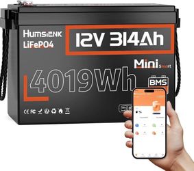 12V 300Ah (314Ah) LiFePO4 Lithium Battery Mini Size, Bluetooth 200A BMS, 15000+ Deep Cycles, Low-Temp Protection – for RV, Marine, Solar, Off-Grid, Ho