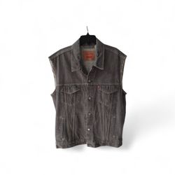 Vintage Levis Denim Trucker Jacket Gray Men's Riveted 0797 Vest 3XL Red Tab