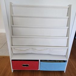 Topbuy Book Rack Kids Toys Organizer Shelves With 4 Sling Bookshelf And 2 Boxes