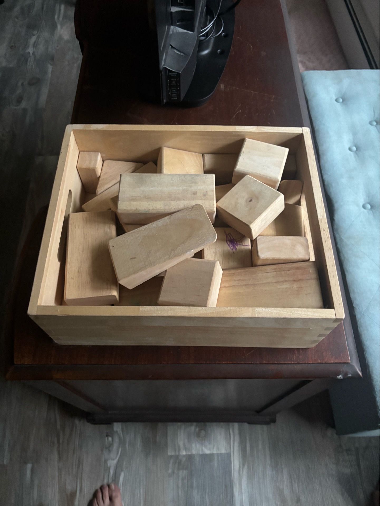 Wooden create full of different shapes blocks