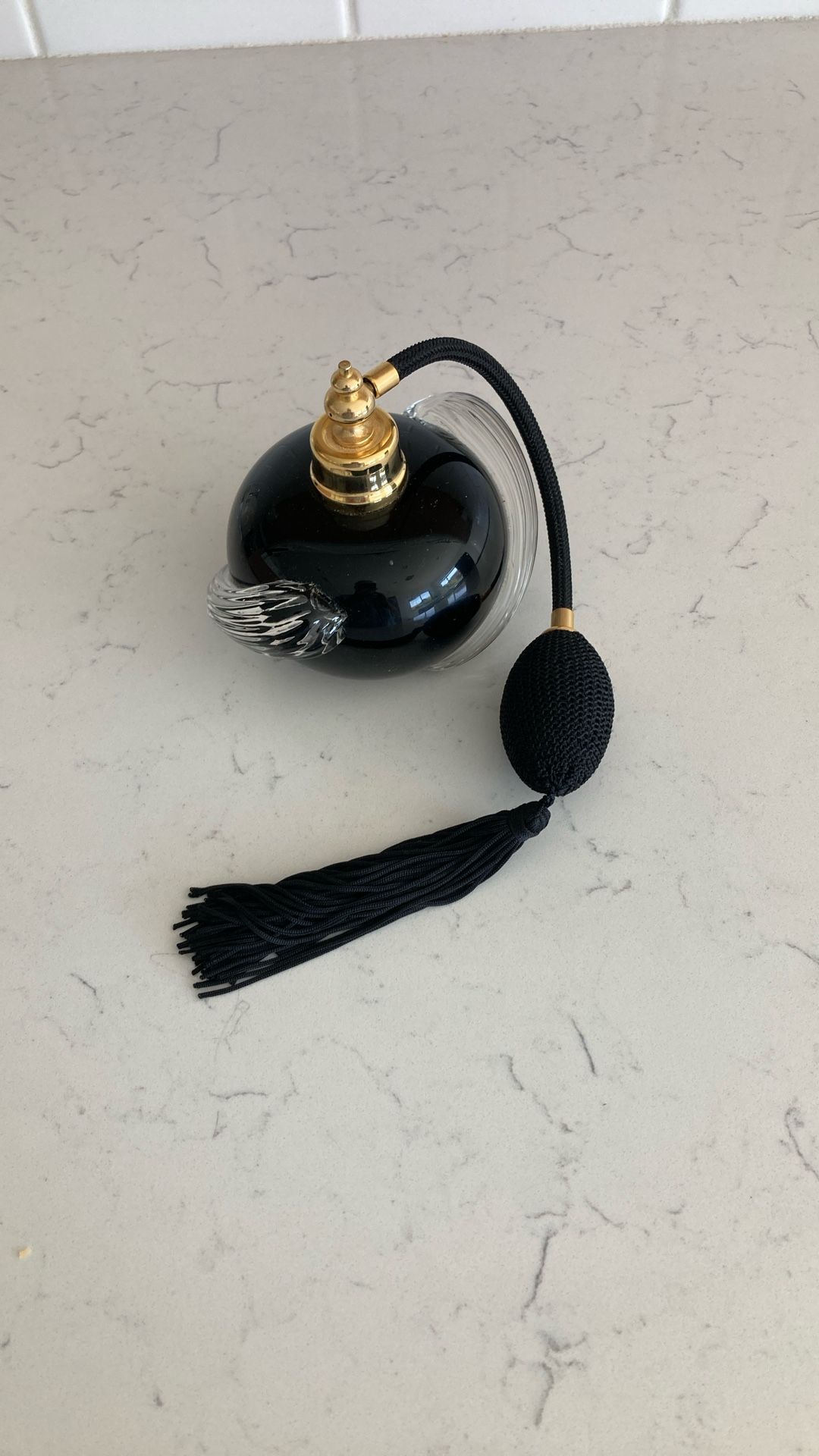 Vintage Black Glass Art Perfume Bottle