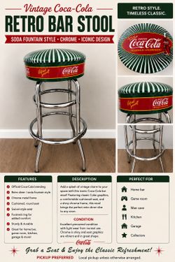 Vintage Coca-Cola Retro Bar Stool – Chrome Diner Style Soda Fountain Stool