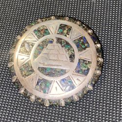 Vintage Aztec turquoise inlay sterling silver/pendant Pin