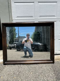 Large Solid Wood Framed Wall Mirror – Dark Espresso Finish – 48” x 42”