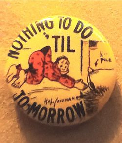 1910 Hassan Tokio pinback button featuring artwork signed by Hal Hoffman