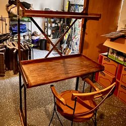 Wood Desk With Attached Shelves And Chair