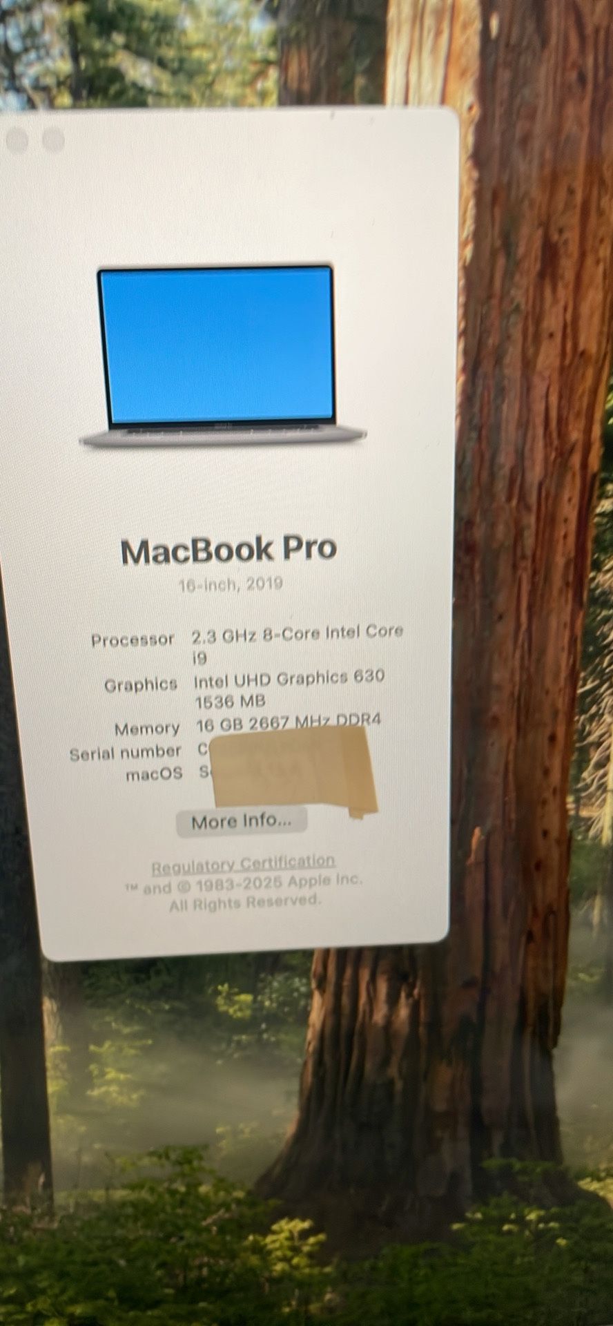 MacBook Pro 2019 16gb/16inches1tb Core I9