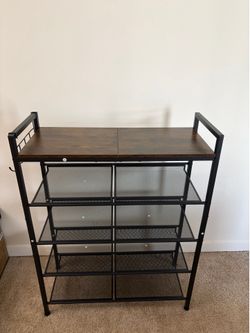 5 Tier Shoe Rack with Hook, Mesh Shelves, Shoe Organizer