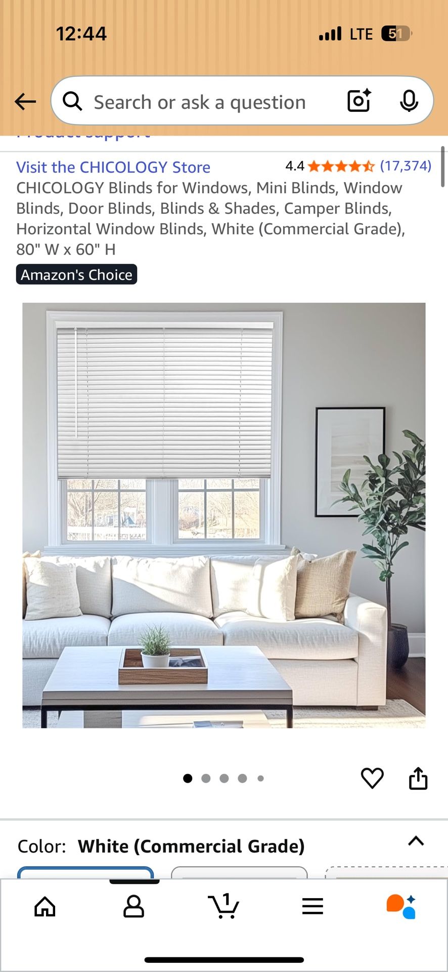 Window Blinds 80” W x 60” H