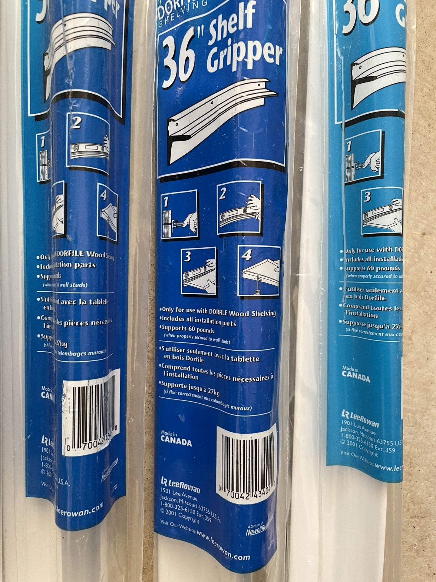 Five 36” Dorfile Shelving Shelf Gripper