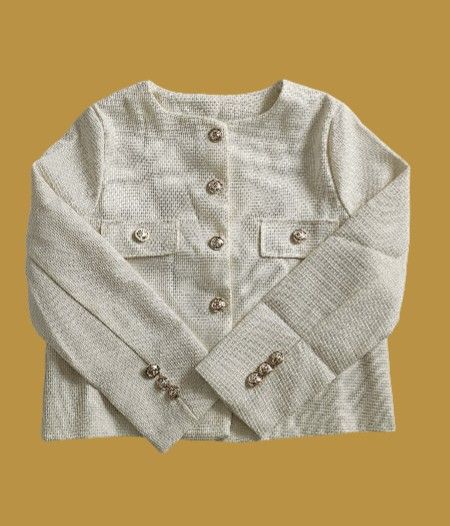 Cream Off White Tweed Cardigan Blazer Jacket