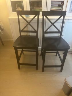 (2) Cross Back Black Counter Height Bar Stools (chairs) Farmhouse Style