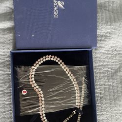 Genuine Swarovski Pink and Clear Crystal Necklace, Rhodium plated