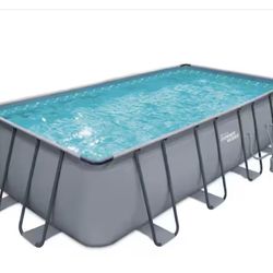 Elite 18 ft. x 9 ft. Rectangular x 52 in. Deep Metal Frame Pool Package with Sand Filter Pump System