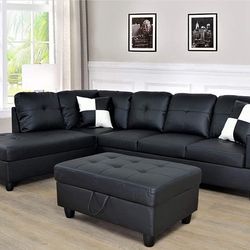 💥AMAZING Black 3PCS Sectional W/Storage Ottoman (Right Chaise) 👍FREE FINANCING AVAILABLE 👉 0️⃣ DOWN PAYMENT ❗NO CREDIT CHECK❗ 