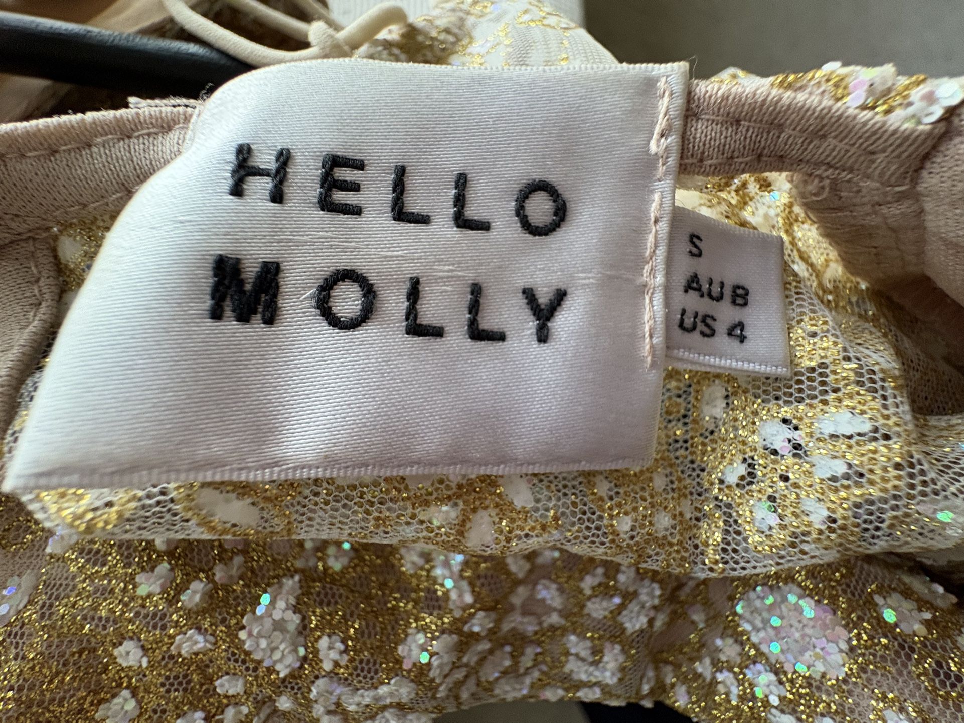 Hello Molly GOLD ON THE CEILING MAXI DRESS CHAMPAGNE Size Small Prom Dress