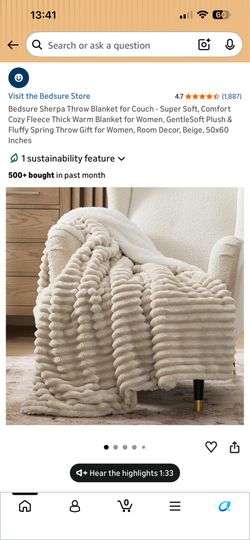 Sherpa Throw Blanket Beige 50x60
