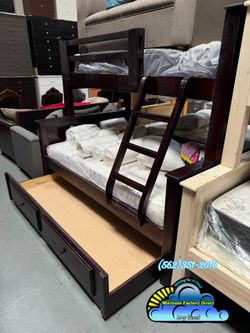 Twin full full bunk bed Cherry litera cama con colchones nuevos new