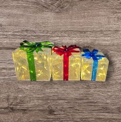 Set Of 3 Lighted LED Bowed Boxes 