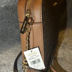 Michael Kors Jet Set Large Printed Logo Crossbody Bag Handbag Brown $378 Nwt