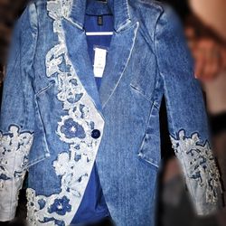 High End All Denim Jacket With White Lace (Tags Still Attached) 