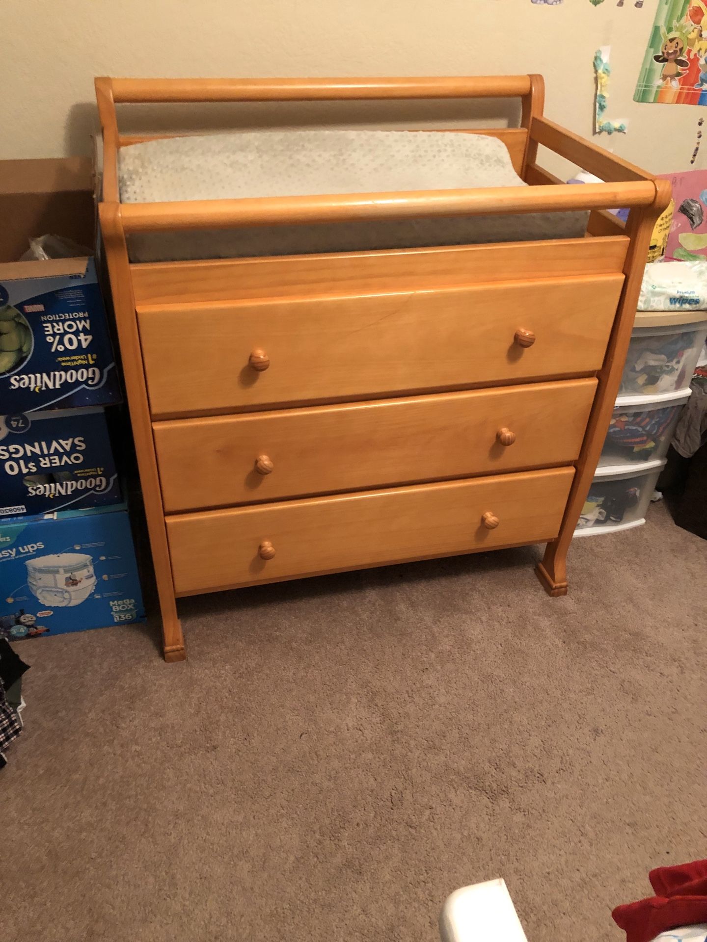 36.5” wide, 37” tall 23” deep changing table