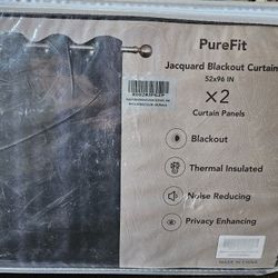 New PureFit Jacquard Stipe Dark Navy Blue Blackout Curtains, 52”x96” x2 Panels