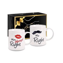 🍩 $12 Brand New In Box Husband Wife-Mr.Right/Mrs. Always Right 11 Oz Ceramic Coffee Mug Set